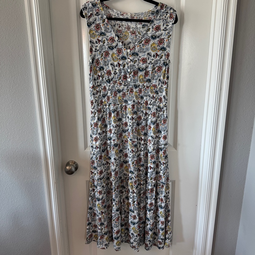 Kings‎ Road Paisley Floral Block Print Gauzy Maxi Dress